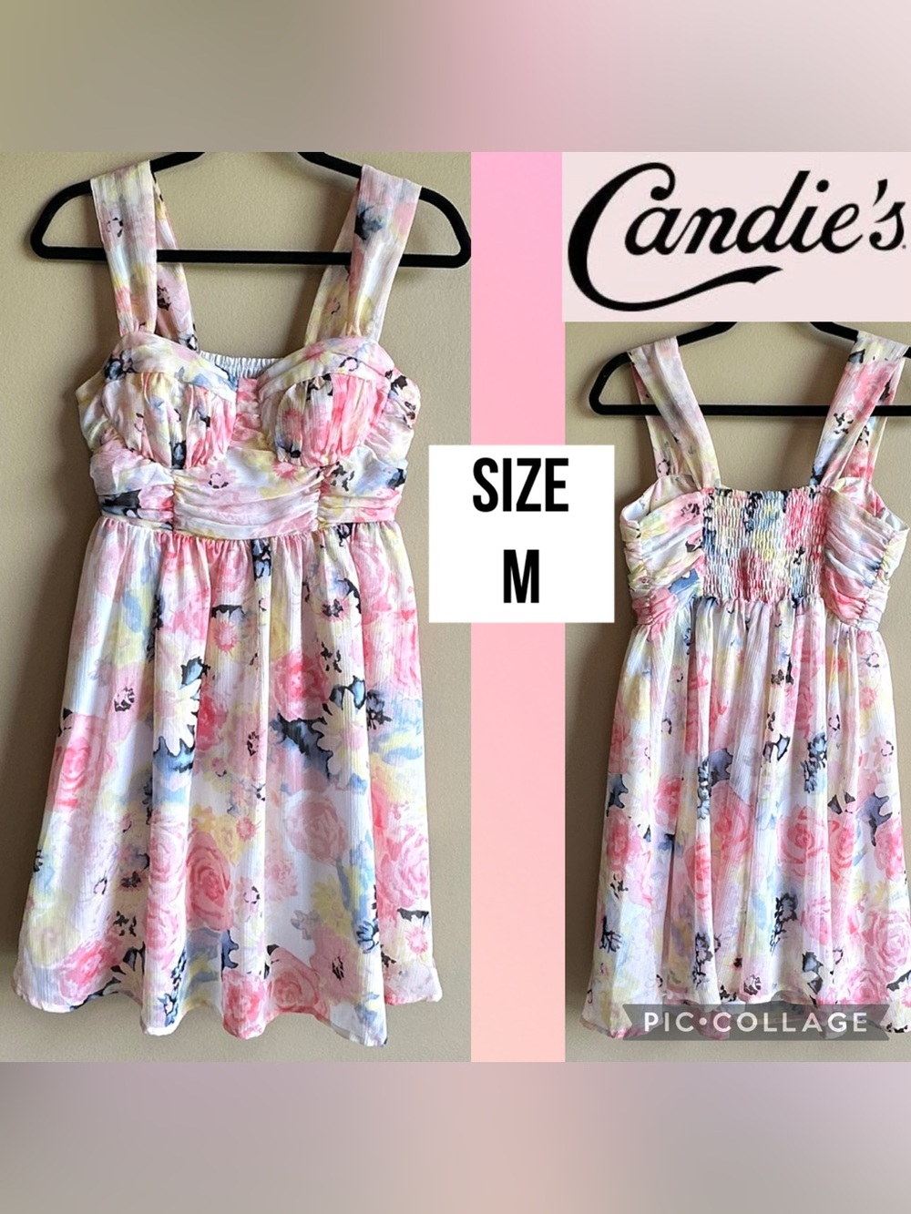 Candies Women’s Dress Pastel Floral Sweetheart Fit and Flare Sleeveless Size M